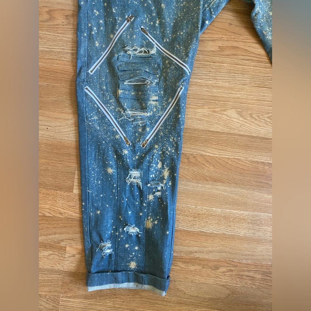 Custom Saint Roper Blue Distressed Men's Biker Style Jeans - Picture 2 of 8